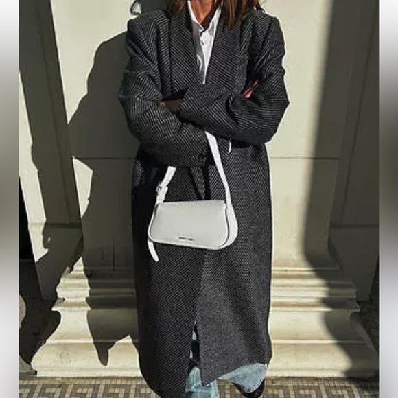 7 For‎ All Mankind Triple Breasted Wool Trench Coat Charcoal 4 - Picture 1 of 6